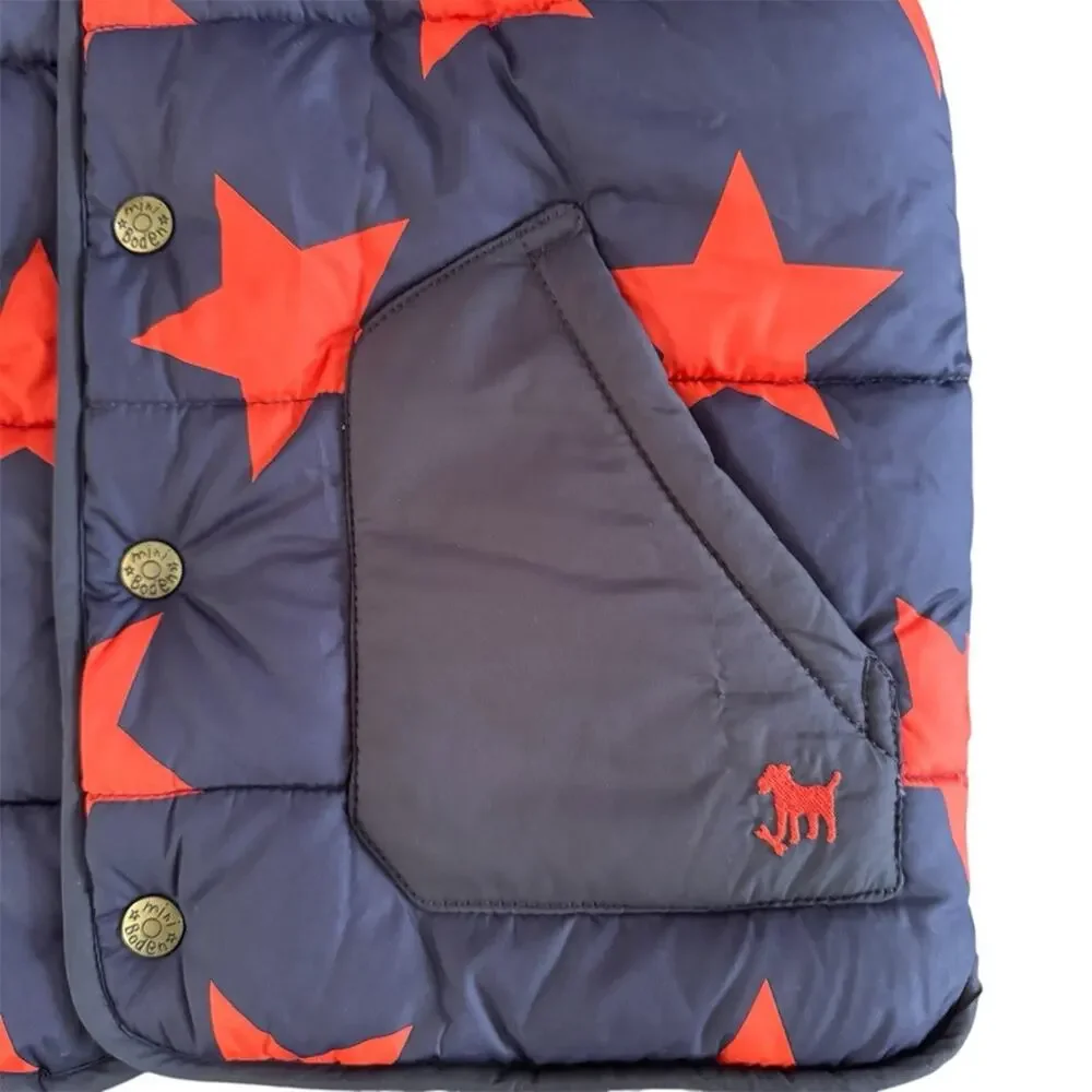 Mini Boden Kid’s Puffer Vest Sherpa Lined Stars Gray Orange Size 5-6